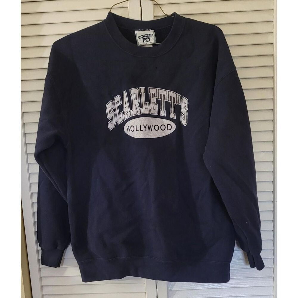 Vintage Lee Heavyweight Crewneck Sweatshirt Navy Scarletts Hollywood Spellout